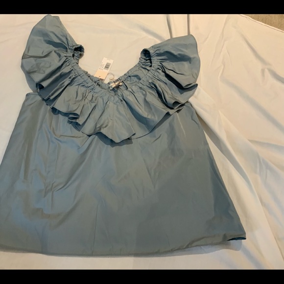 Rebecca Taylor Tops - REBECCA TAYLOR BLUE TAFFETA OFF SHOULDER TOP SZ 8